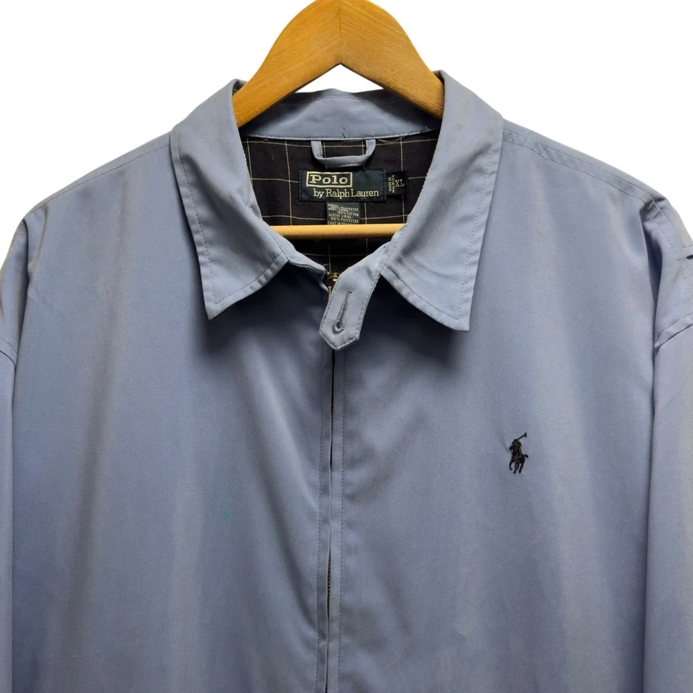 Polo Ralph Lauren Men's Sz XL Blue Zip Plaid Lined Pony Harrington Bomber Jacket